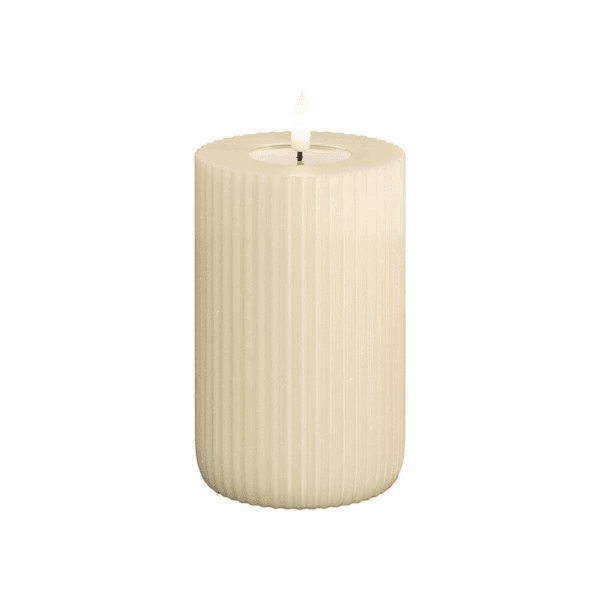 VELA LED DE CERA CON LLAMA REAL 7,5 X 12,5 CM CREAM STRIPE SOLID