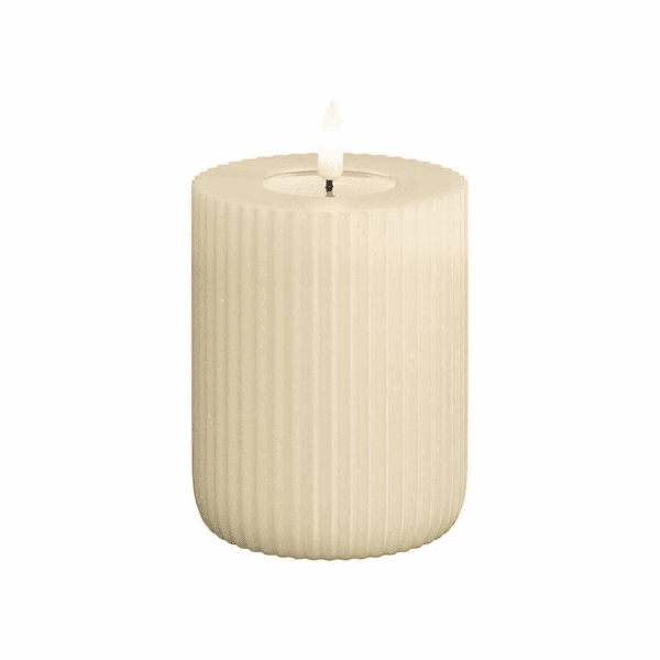 VELA LED DE CERA CON LLAMA REAL 7,5 X 10 CM CREAM STRIPE SOLID