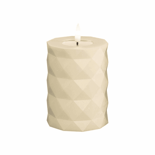VELA LED DE CERA CON LLAMA REAL 7,5 X 10 CM CREAM SQUARE