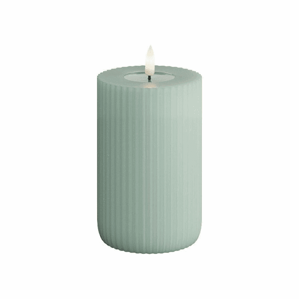 VELA LED DE CERA CON LLAMA REAL 7,5 X 12,5 CM SALVIE GREEN STRIPE SOLID