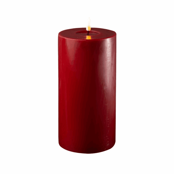 VELA LED DE CERA CON LLAMA REAL 10 X 20 CM BORDEAUX LISA