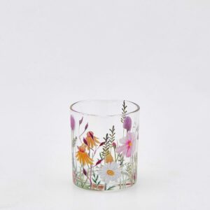 porta velas cristal con flores
