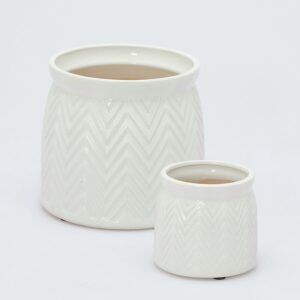 macetero ceramica blanco con diseño de espiga