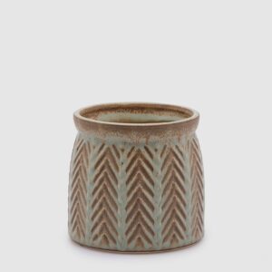 macetero ceramica marrón con diseño de espiga