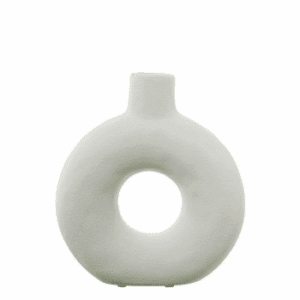 JARRÓN CERÁMICA AGUJERO REDONDO CREMA ALTO 23 CM