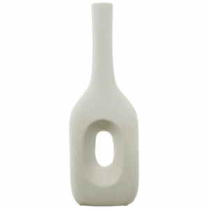 JARRON CERÁMICA AGUJERO RECTANGULAR CUELLO ALTO CREMA 12X33 CM