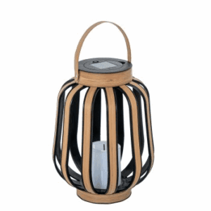 FAROL EXTERIOR SOLAR CON VELA LED BLANCA INCLUIDA MARRON CLARO CON BORDE NEGRO ALTO 30 CM