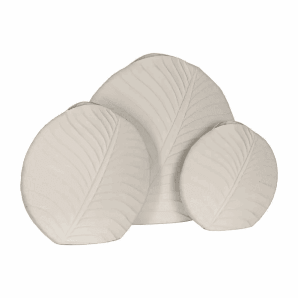 JARRÓN METAL REDONDO HOJA BLANCO MEDIANO 32X13 ALTO 32,5 CM