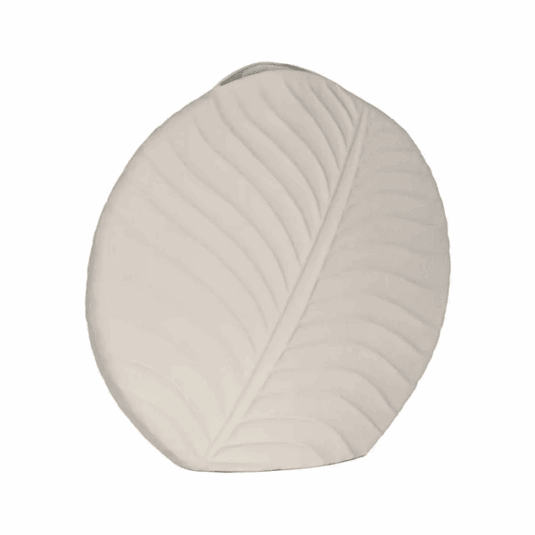 JARRÓN METAL REDONDO HOJA BLANCO MEDIANO 32X13 ALTO 32,5 CM - Imagen 3