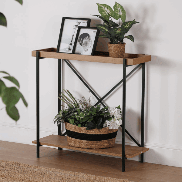 CONSOLA MADERA CON BALDAS Y HIERRO NEGRO 80X30 ALTO 76 CM - Imagen 2