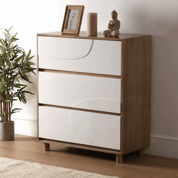 COMODA MADERA OSCURA CON 3 CAJONES BLANCOS 70 x 34 ALTO 81 CM - Imagen 2