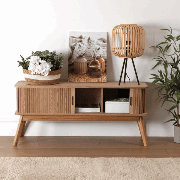 MUEBLE TV MADERA NATURAL PUERTAS CORREDERAS 100X30 ALTO 46 CM - Imagen 2