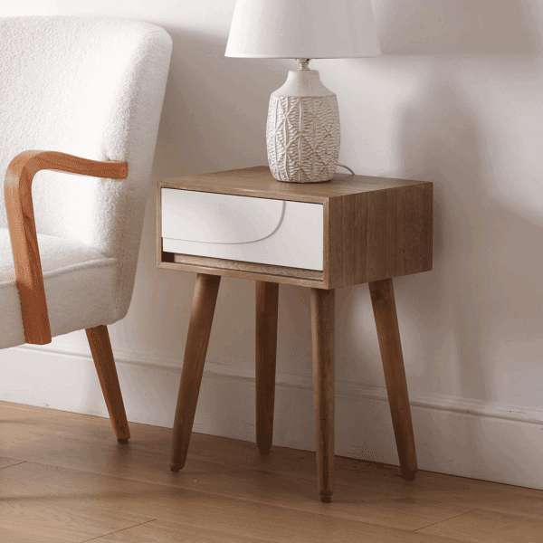 MESITA NOCHE MADERA 1 CAJÓN BLANCO 40X30 ALTO 53 CM - Imagen 2