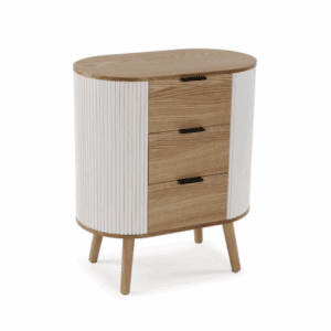 COMODA MADERA DE ROBLE 3 CAJONES VARITAS BLANCAS “LEIAH” ALTO 60 CM