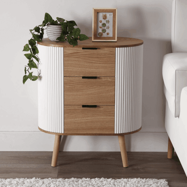 COMODA MADERA DE ROBLE 3 CAJONES VARITAS BLANCAS 60 X 35 ALTO 70 CM - Imagen 2