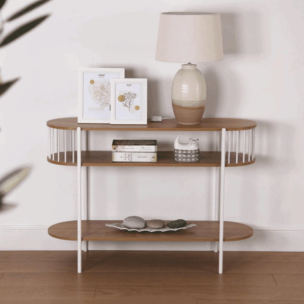 CONSOLA MADERA NATURAL HIERRO BLANCO 108X38 ALTO 77 CM - Imagen 2