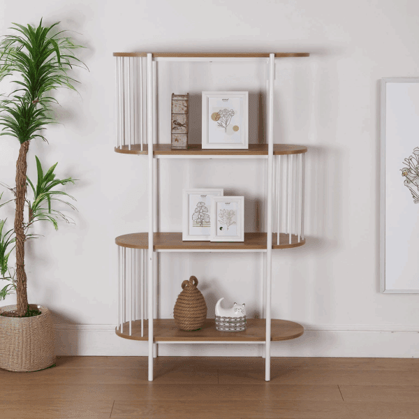 ESTANTERIA MADERA NATURAL HIERRO BLANCO 78X34 ALTO 134 CM - Imagen 2
