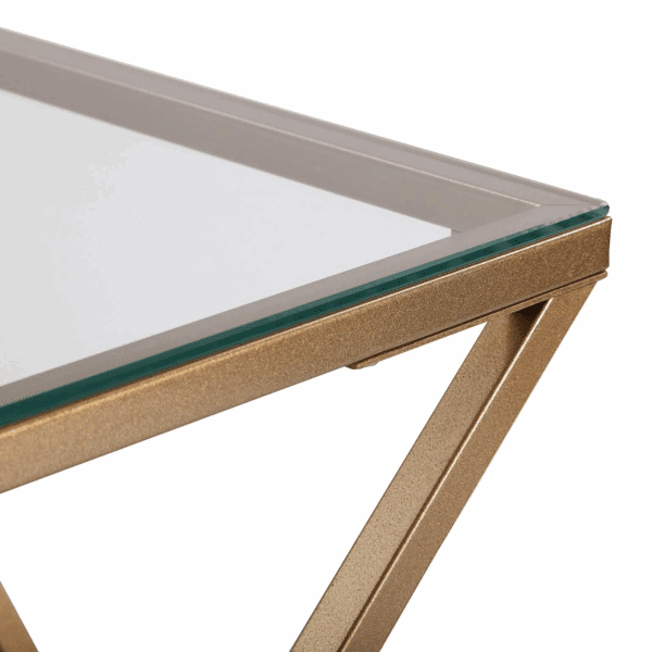 MESA AUXILIAR CUADRADA METAL ORO CON TAPA DE CRISTAL 51X51 ALTO 51 CM - Imagen 4