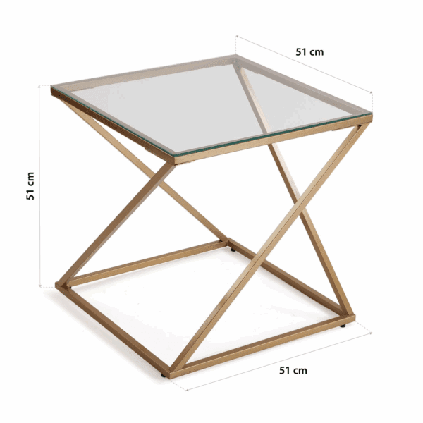 MESA AUXILIAR CUADRADA METAL ORO CON TAPA DE CRISTAL 51X51 ALTO 51 CM - Imagen 6