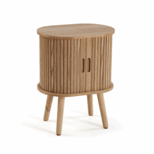 MESITA MADERA ROBLE OVALADA PUERTAS CORREDERAS 40X30 ALTO 50 CM