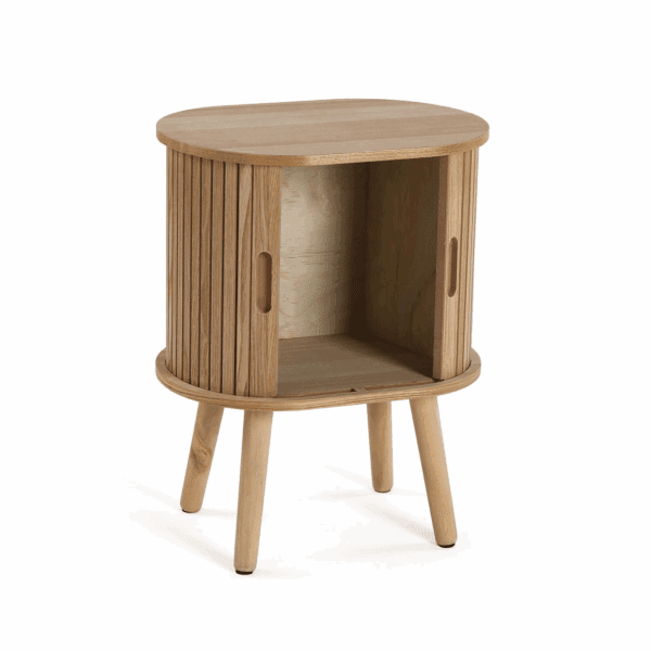 MESITA MADERA ROBLE OVALADA PUERTAS CORREDERAS 40X30 ALTO 50 CM - Imagen 3