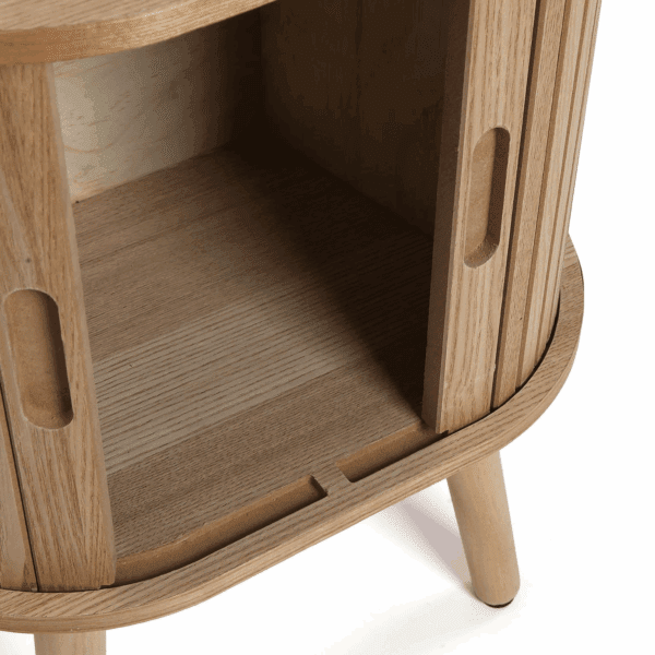 MESITA MADERA ROBLE OVALADA PUERTAS CORREDERAS 40X30 ALTO 50 CM - Imagen 4