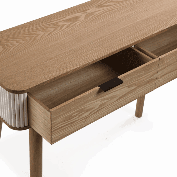 CONSOLA MADERA DE ROBLE 2 CAJONES VARITAS BLANCAS 90X33 ALTO 77,5 CM - Imagen 4