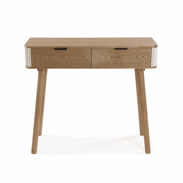 CONSOLA MADERA DE ROBLE 2 CAJONES VARITAS BLANCAS 90X33 ALTO 77,5 CM
