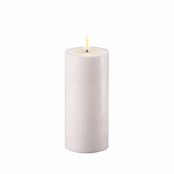 VELA LED DE EXTERIOR CON LLAMA REAL 7,5X15 CM BLANCO LISA