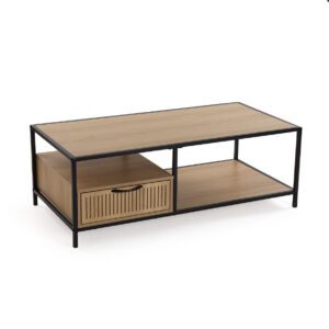 Mesa de centro madera roble con estructura hierro