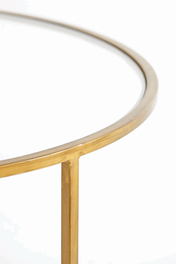MESA CENTRO NIDO REDONDAS METAL ORO CON TAPA CRISTAL SET 2 UD ALTO 39/44 CM - Imagen 4