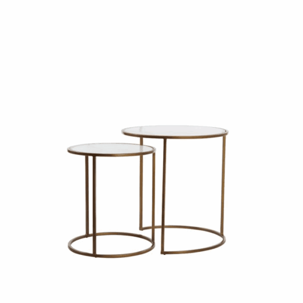 MESA CENTRO NIDO REDONDAS HIERRO CON TAPA DE CRISTAL SET 2 UD ALTO 45/52 CM