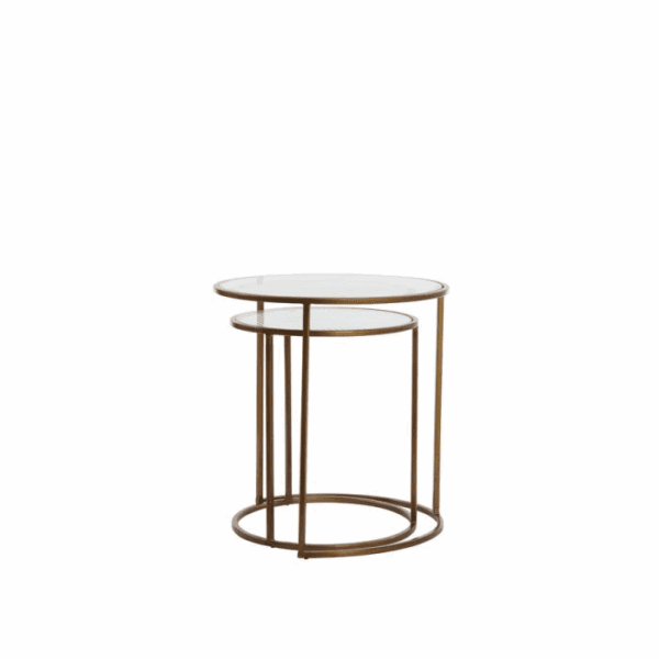 MESA CENTRO NIDO REDONDAS HIERRO CON TAPA DE CRISTAL SET 2 UD ALTO 45/52 CM - Imagen 2