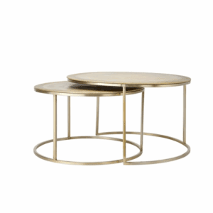 MESA CENTRO NIDO REDONDAS METAL ORO CON TAPA METAL ORO SET 2 UD ALTO 39/44 CM