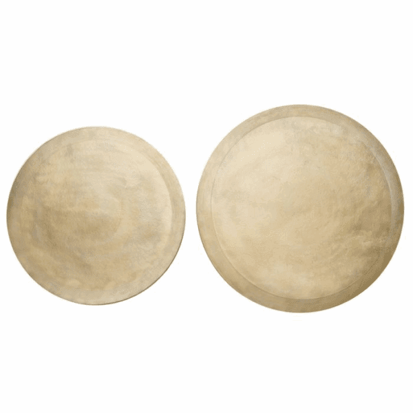 MESA CENTRO NIDO REDONDAS METAL ORO CON TAPA METAL ORO SET 2 UD ALTO 39/44 CM - Imagen 2
