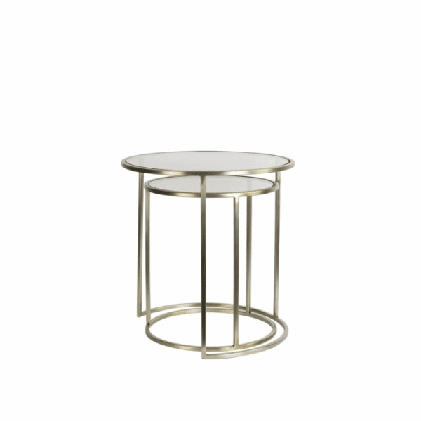MESA CENTRO NIDO REDONDAS HIERRO CON TAPA DE CRISTAL MARRÓN AHUMADO SET 2 UD ALTO 45/52 CM - Imagen 2