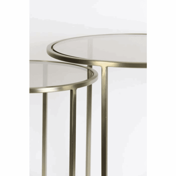 MESA CENTRO NIDO REDONDAS HIERRO CON TAPA DE CRISTAL MARRÓN AHUMADO SET 2 UD ALTO 45/52 CM - Imagen 3