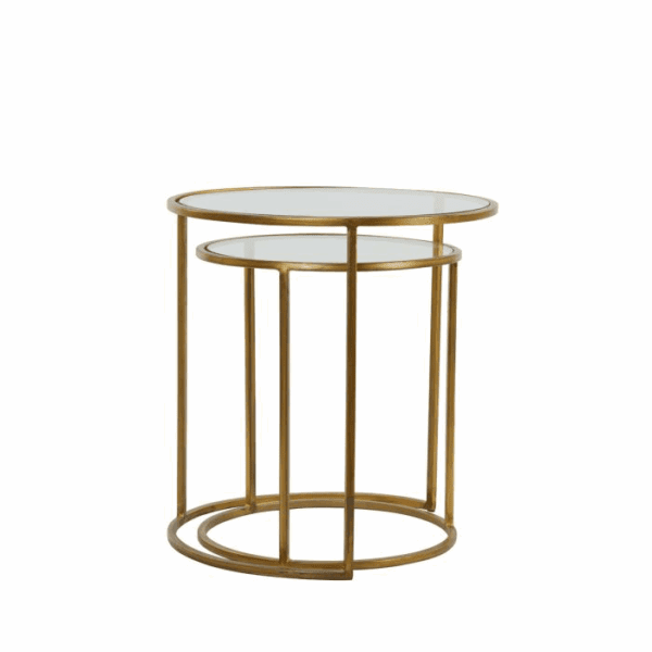 MESA CENTRO NIDO REDONDAS HIERRO CON TAPA DE CRISTAL SET 2 UD ALTO 45/52 CM - Imagen 2