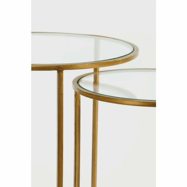 MESA CENTRO NIDO REDONDAS HIERRO CON TAPA DE CRISTAL SET 2 UD ALTO 45/52 CM - Imagen 5