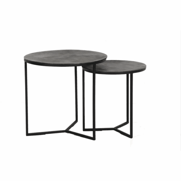 MESA CENTRO NIDO REDONDAS HIERRO CON TAPA DE HIERRO BRONCE SET 2 UD ALTO 40/46 CM