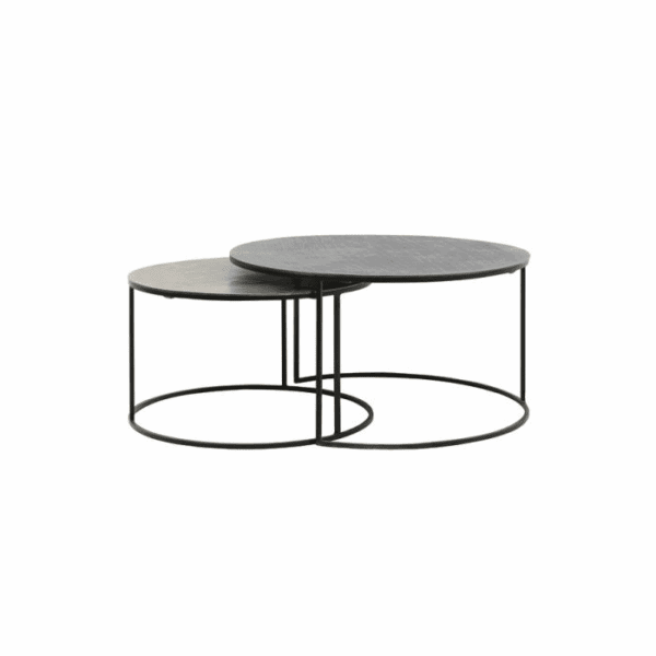 MESA CENTRO NIDO REDONDAS METAL CON TAPA METAL BRONCE Y NEGRA SET 2 UD ALTO 37/41 CM