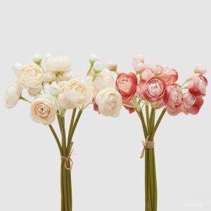 Bouquet de ranúnculos mini coral de 30 cm, ramo de flor artificial em jarrón pequeño