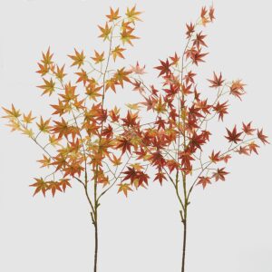 Rama de hoja de acre japonés de naraja y ocre de 112 cm, flor artificial en jarrón grande